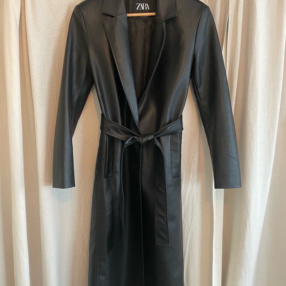 Zara Women's Black Faux Leather Trench Coat